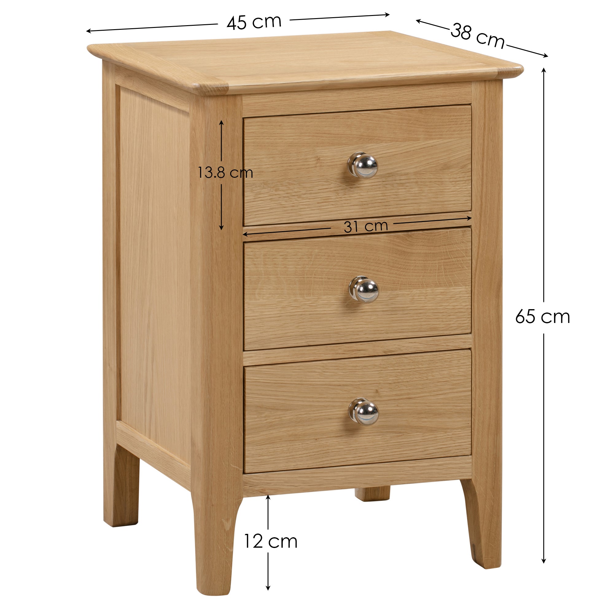 Millbrook Solid Oak Wood Bedside Table | 3 Drawers